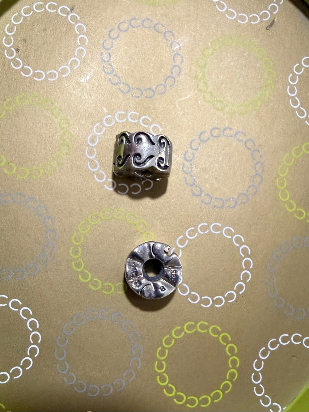Authentic Vintage CHAMILIA (2) Sterling Silver Scrolled Lock Beads Charms Two